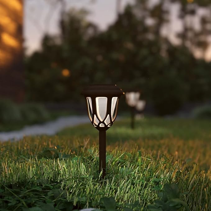 Flash Furniture Hess 8 Pack LED Solar Lights - All-Weather Brown Tulip Style Outdoor Solar Powered Lights - Landscape Lighting for Pathway Garden &amp Yard 3.37x3.37x14 Brown
