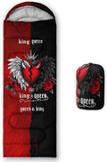 AILONEN 3D Printed Sleeping Bag 90x31 Weatherproof Lightweight Sleeping Bag with Portable Bag King Queen Red Black Heart Crown Theme for Camping Hiking Outdoor Adventures