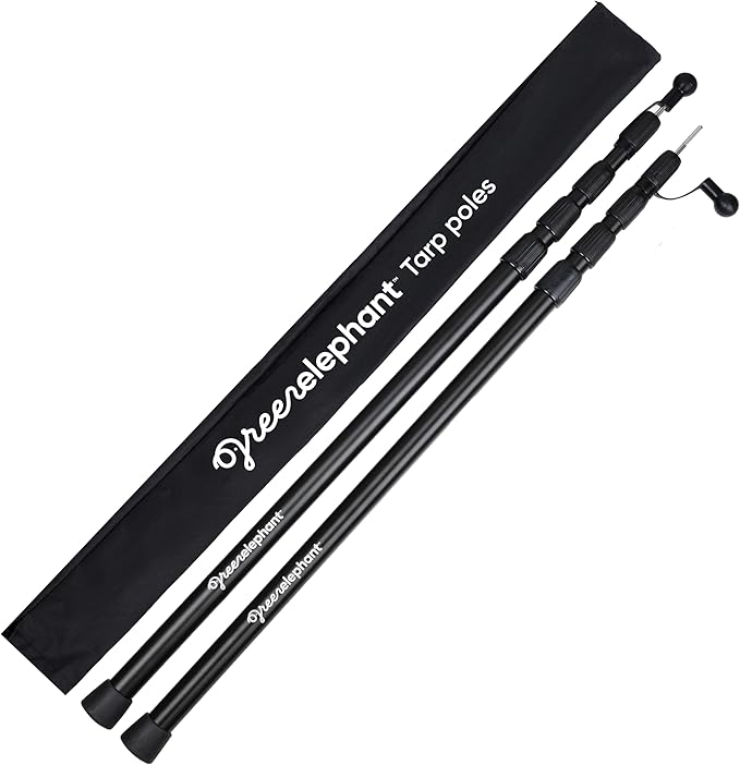 Green Elephant Camping Tarp Poles - Adjustable Aluminum Telescoping Tent Poles for Tarps Canopy &amp Awning - Heavy Duty Collapsible Pole Set of 2 - Extends 8ft 2.8 in Shrinks to 2ft 9.5 in.