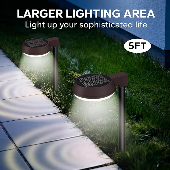 Tall Solar Path Lights Accurate Dark/Light Sensor Pathway Lights Solar PoweredQuick Charge Solar Walkway Lights Outdoor for Landscape Lighting