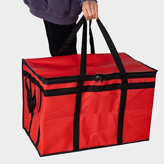 Insulated Food Delivery Bag XXXL Commercial Food Warmer Bag for Hot and Cold Catering Delivery Insulated Reusable Grocery Bags (4 Pack Red)