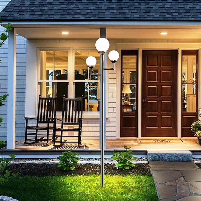 Lightdot 79 Modern Stable Post Lights Outdoor 3-Heads Street Pole Lights IP65 Waterproof Heavy-Duty Aluminum Lamp Posts Outdoor Lighting with 3Pcs 3000K LED Bulbs for Driveway/Garden/Yard