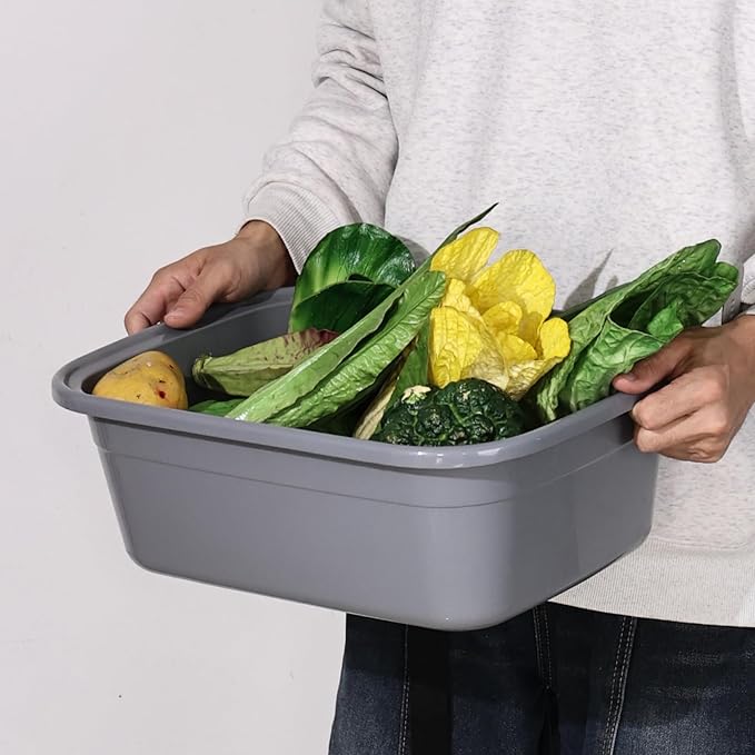 3 Pack 18 Quart Plastic Dish Pan Large Rectangular Wash Basin Grey