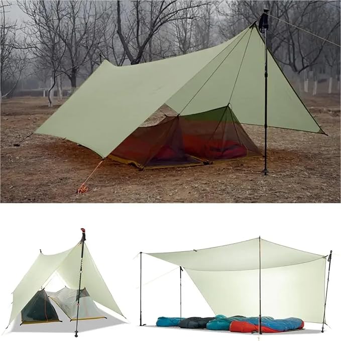 450g 20D Two-Sided Silicone Coated Nylon Tarp Ultralight Sun Shelter Beach Tent Pergola Awning Canopy Rainfly Camping Sunshelter