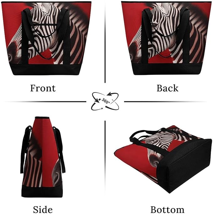 Insulated Shopping BagLarge Reusable Cooler Bags Zebra Red Printed Foldable Shopping BagTravel Waterproof Shoulder Bag