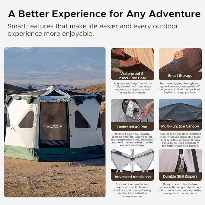 Space Acacia Lite Camping Tent | 2/3/4/8 Person Pop Up Tents for Camping | Lightweight &amp Durable Beach Tent | Level 7 Wind Resistance UPF 50+ | Quick Setup for Camping &amp Backyard