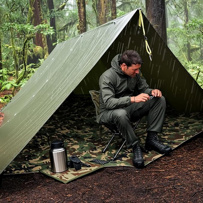GOLDCAMP Waterproof Camping Tarp70D Nylon 10X13.2ft Hammock Rain Fly UV 50+ and PU15000mm Tent Tarp Shelter CanopyHeavy Duty Multifunctional Sun Shade Essentials for Hiking (120''X120'')