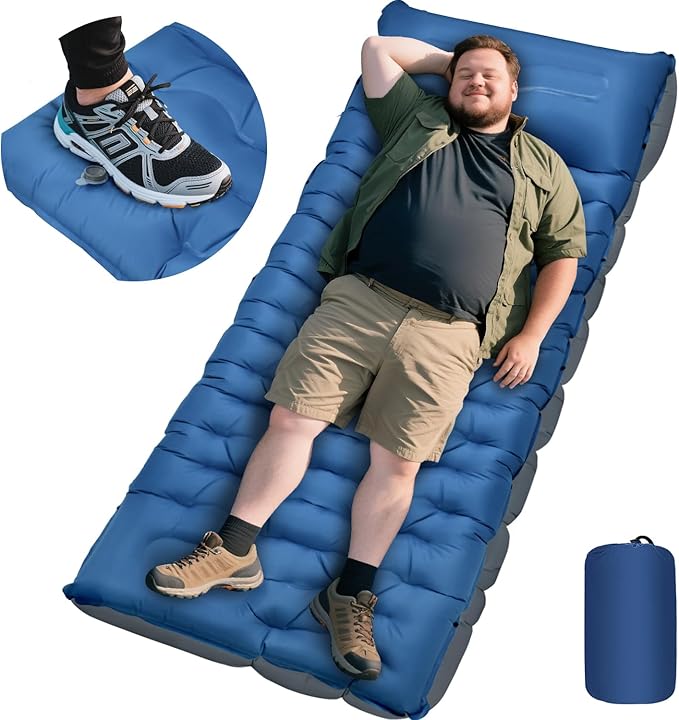 Camping Sleeping Pad Extra Thick 6 Inch Camping Mat with Pillow Built-in Foot Pump Ultralight Inflatable Sleeping Pads Compact for Hiking Backpacking Camping Traveling Tent Portable Sleeping Mat