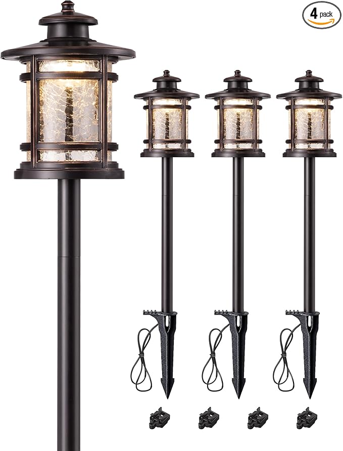 EDISHINE Low Voltage Landscape Lighting 3.4W 155LM 12V 3000K Wired Pathway Lights Outdoor Waterproof Electric Landscape Path Lights 50000H LED for Yard Garden Driveway 4 Pack