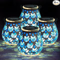 Stargarden 4 Pack Mosaic Solar Lanterns Blue Glass Hanging Lantern Waterproof Outdoor Hanging Solar Lights Table Lamp for Garden PatioYard Decor