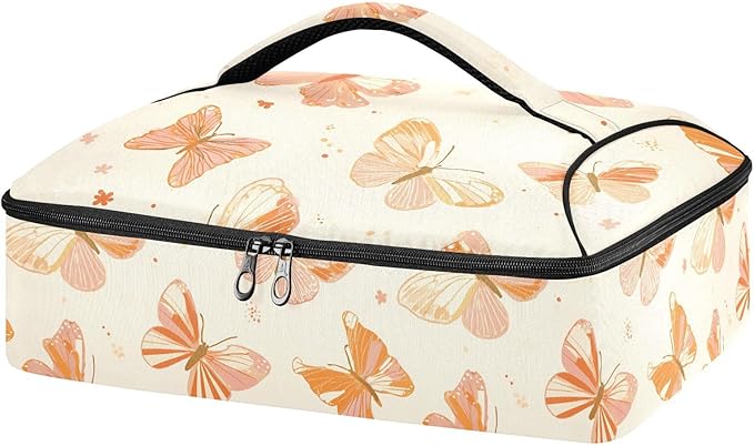 Casserole Carrier Grace Butterflies and Bows PatternInsulated Casserole Carrier for Hot or Cold Food Thermal Lunch Tote for Potluck Parties Picnic Beach Fits 9 x 13 Inches Baking Dish