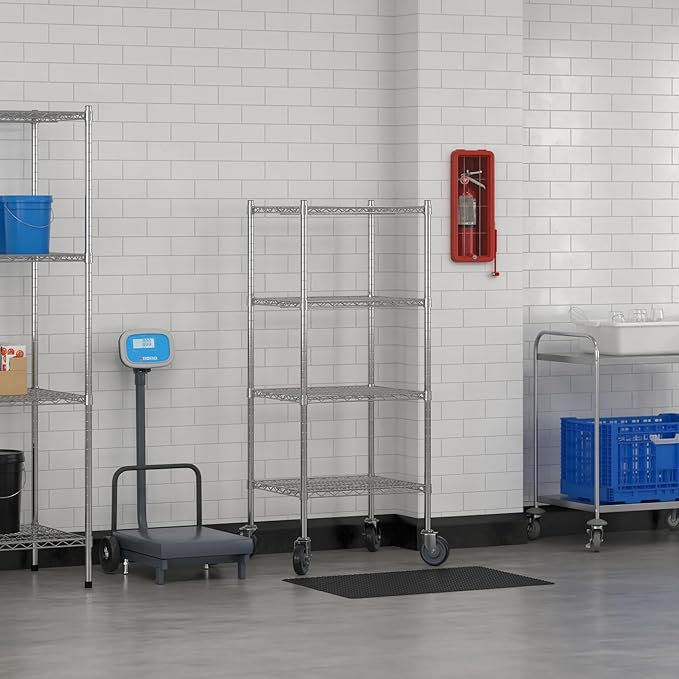 Commercial NSF Listed Chrome Mobile Wire Shelving Kit 21 x 24 x 60 with 4 Shelves Perfect for Warehouse Walk-in Refrigerator Freezer Grocery Store Restaurant Dishroom