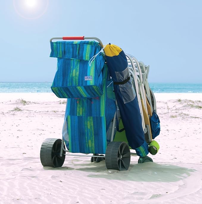 Rio Beach Wonder Wheeler Deluxe Utility Lawn and Beach Foldable Cart Blue Print