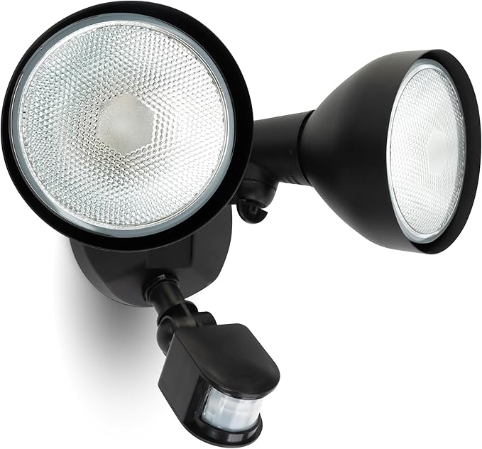 Motion Sensor Outdoor Light 300W PAR38 Bulb Compatible IP65 Waterproof Flood Lights 2 Head Dusk to Dawn Motion Detected Security Light for Patio Garage Yard (Black Bulbs not Included)