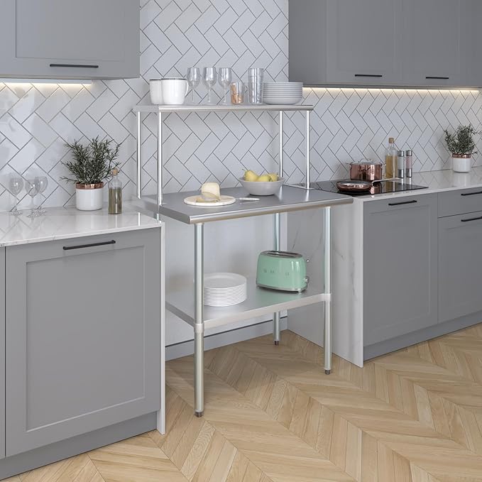 AmGood Stainless Steel Single Overshelf for 36 Long Prep Table. 12 Wide x 36 Long x 18 High