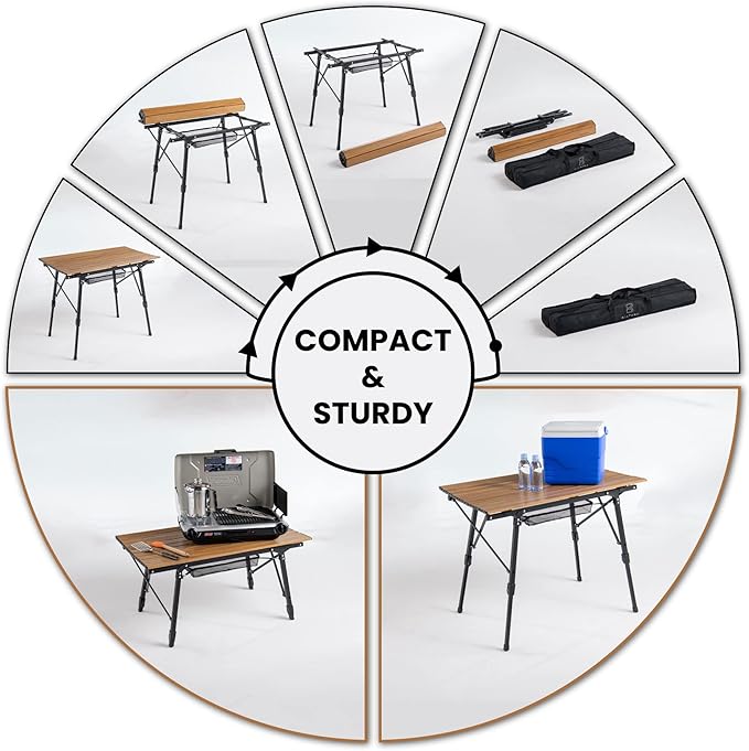 Portable Folding Table for Picnic Camping Tables that Fold up Lightweight Aluminum Folding Table with Telescopic Legs Camp Kitchen Table for Beach Trips and Outdoor Parties