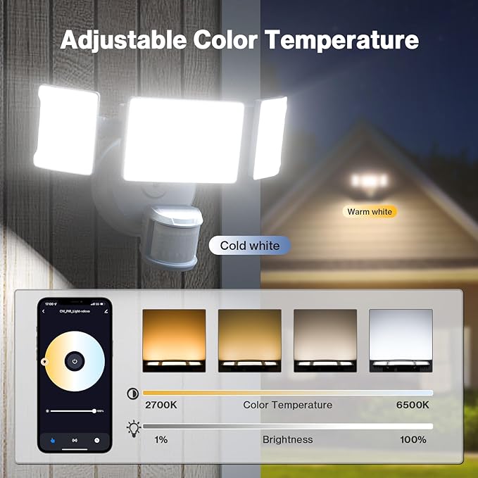Olafus 65W Smart LED Flood Light Outdoor with Motion Sensor 6500LM 2700K-6500K WiFi Security Light Work with Alexa/Google Motion Detector Lights with APP Control IP65 Floodlight Outside (White)