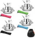 29pcs Stainless Steel Utensils Camping Tableware Kit with Bowls Plates Cups Forks Spoons and Knives for 4 Reusable Camping Flatware