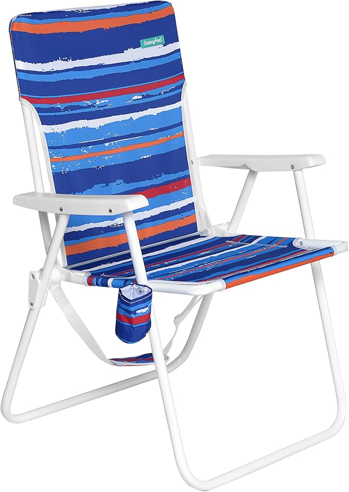 SunnyFeel 15 Tall Folding Beach Chair Oversized Portable High Seat Sand Chair for Adults Heavy Duty 300 LBS Foldable Camping Lawn Chairs for Camp/Outdoor/Travel/Picnic/Concert/Sports