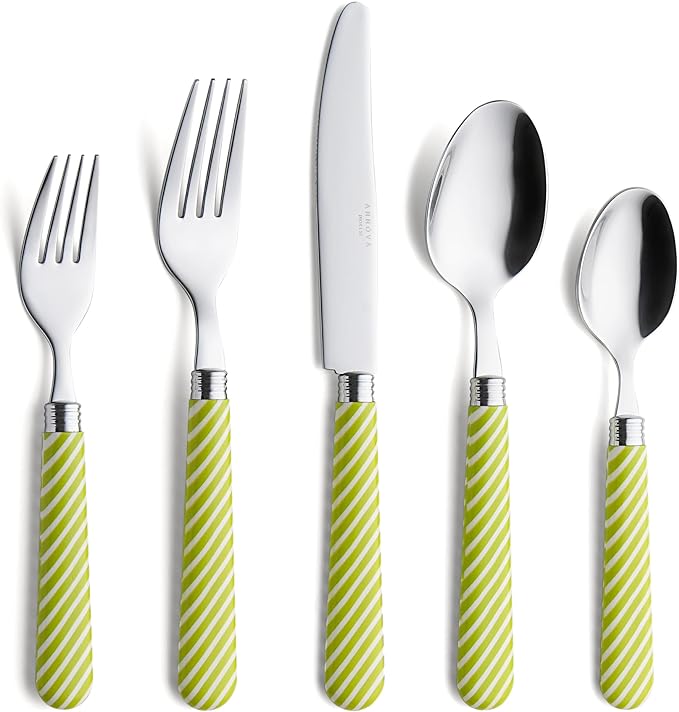ANNOVA Silverware Set Stainless Steel Colorful Tableware Kitchen Flatware Set Utensils Includes Dinner Knives Forks Spoons Salad Forks &amp Dessert Spoons (Light Green 20 Pieces)