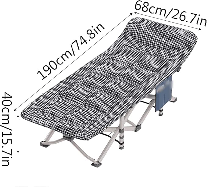 Houndstooth Camping Cot Built-in Pillow Extra Wider Cots with Large Pocket for Outdoor/Office/Beach Portable Folding Bed