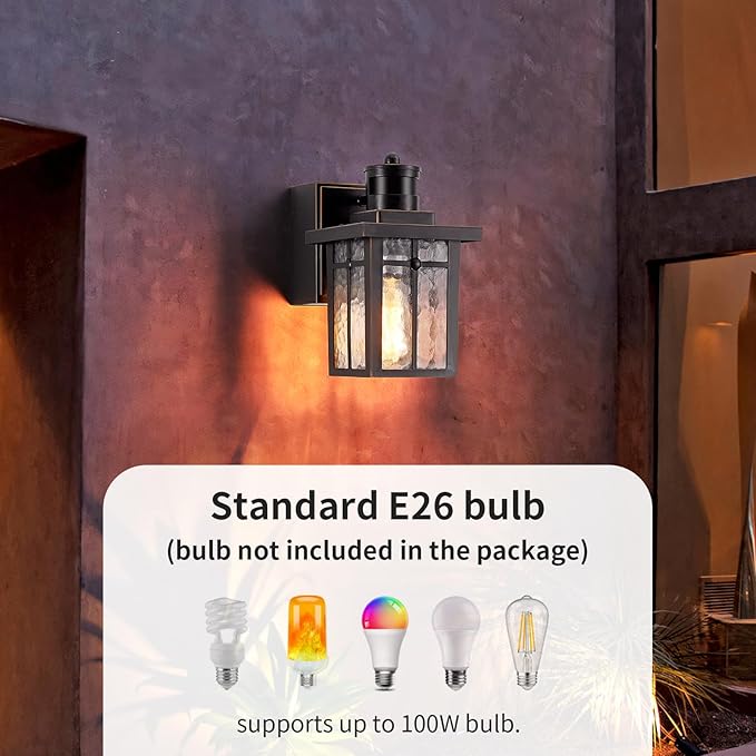 Porch Lights with GFCI OutletDusk to Dawn Motion Sensor Outdoor Lights3 Lighting Modes Black Front Door LightWaterproof Exterior Light FixtureOutside Wall Lamp for House Patio Garage