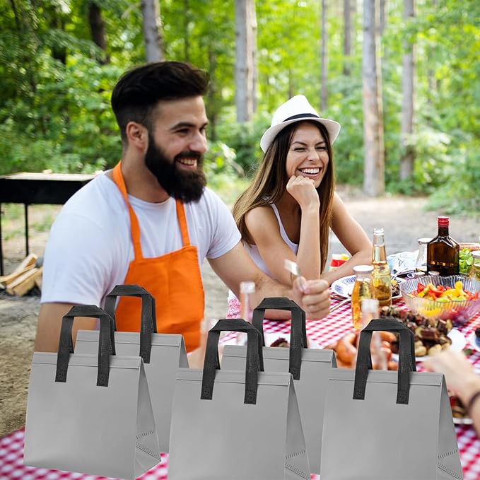 300 Pack Insulated Bags Bulk for Food Delivery 9.5 x 9.5 x 6 Thermal Take Away Bag for Hot Cold Food Coffee Milk Pizza Seafood Disposable Grocery Bag for Catering Restaurant(Grey)