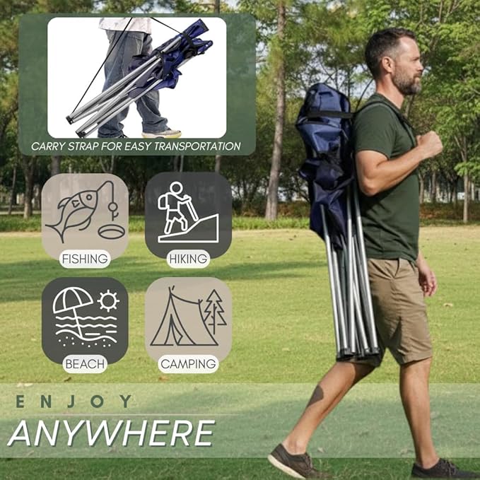 Pack of 4 Portable Lawn Chairs with Built-in Can Cooler Storage Pocket Carry Bag and Cup Holder Includes Carry Bag (4 Navy)