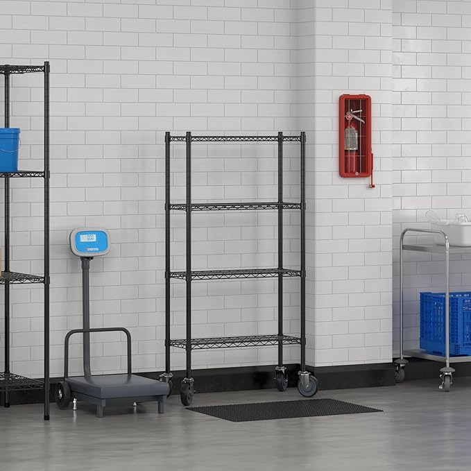 Commercial NSF Listed Black Epoxy Mobile Wire Shelving Kit 12 x 30 x 60 with 4 Shelves Perfect for Warehouse Walk-in Refrigerator Freezer Grocery Store Restaurant Dishroom
