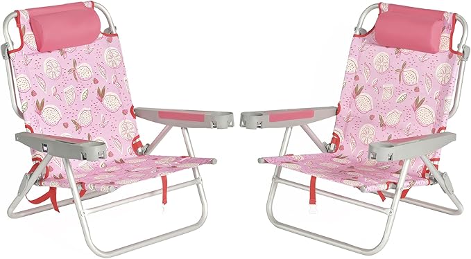 SUNNYFEEL Extra Wide Low Beach Chair 2 Pack 5 Position Lay XL Oversized Portable Folding Camping Chairs with Cup Holder for Outdoor/Sand Foldable Backpack Beach Chair for Adults Heavy Duty 500 LBS