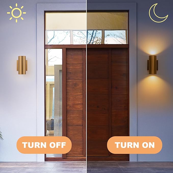Modern Outdoor Wall Light 2 Packs Up and Down Lights 7 Gold Exterior Light Fixture for House Porch Patio Garage