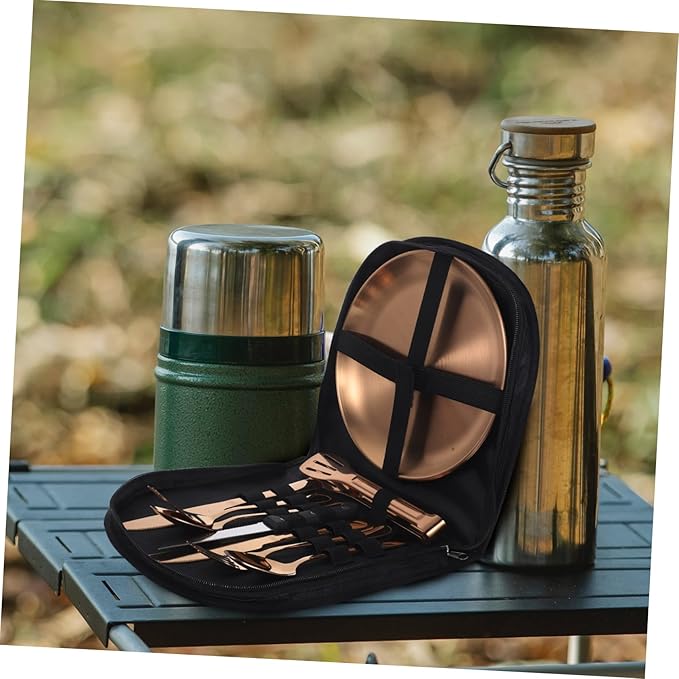 1set Stainless Steel Cutlery with Case Portable Camping Utensil Kit for Outdoor Dining Elegant Finish Includes Spoons Forks Knives Easy to Clean for Picnics and Hiking