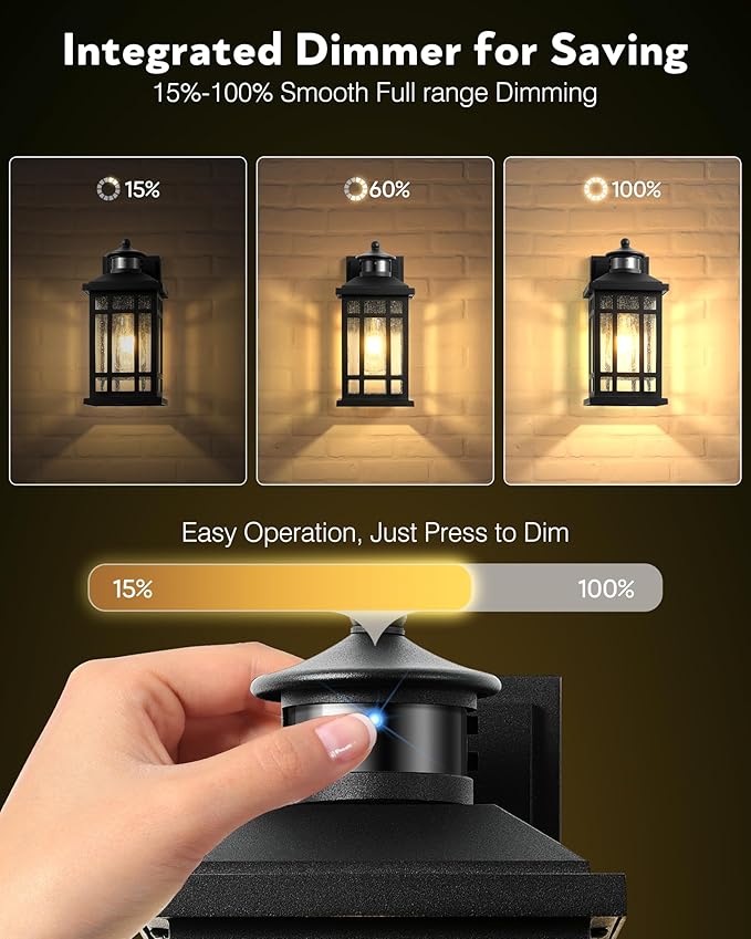 Motion Sensor Outdoor Light Adjustable Sensing Range 2 Pack Black Dusk to Dawn Exterior Lighting Fixtures with Seed Glass Aluminum Anti-Rust Outside Lights for House Garage Doorway Garden