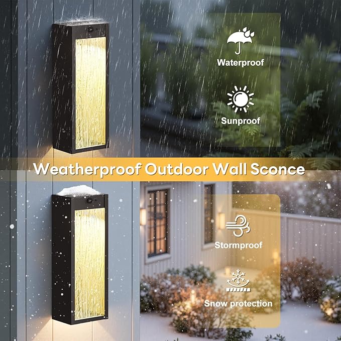 Dusk to Dawn LED Outdoor Wall Light 2 Pack Bronze 15in Exterior Waterproof Porch Sconces Large Modern Water Rippleed Outdoor Lighting Wall Mounted Outside Lantern for Garage Front Door