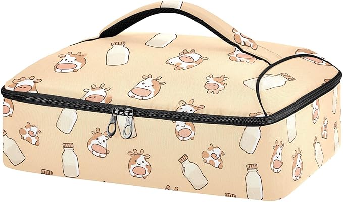 Casserole Carrier Cute Cow Milk Bottle PatternInsulated Casserole Carrier for Hot or Cold Food Thermal Lunch Tote for Potluck Parties Picnic Beach Fits 9 x 13 Inches Baking Dish