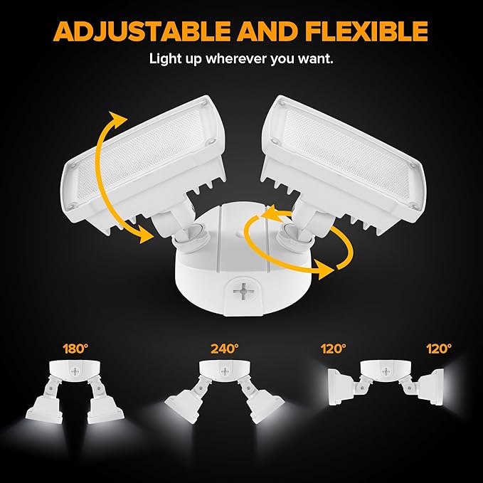 LUTEC 32W 3500LM Integrated Dual-Head LED Flood Light OutdoorSwitch Controlled LED Security Light5000K Wall Mount Exterior Flood LightP65 Waterproof for Garage Yard Patio-White