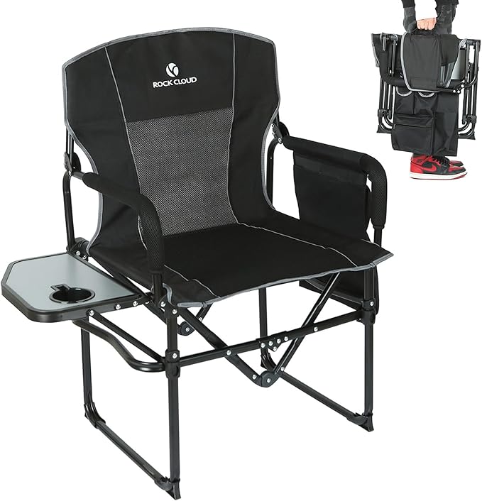 ROCK CLOUD Folding Camping Chair with Storage Pocket and Side Table Compact Portable Camp Chairs Outdoor for Camp Lawn Hiking Fishing Sports