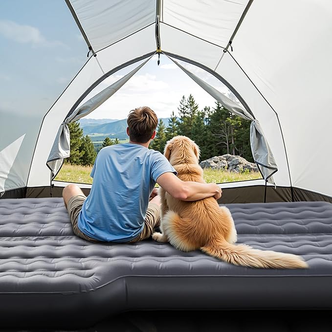 VEVOR Car Air Mattress Inflatable Car Camping Mattress Oxford Thickened Travel Beds Comfortable and Durable Portable Sleeping Pad with Air Pump Nozzle Carry Bag Fits Most SUV MPV Sedan Gray
