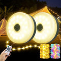 2PCS Camping String Lights 33ft 4 in 1 Rechargeable 100LED Outdoor Tent String Lights with 14 Lighting Modes Remote Control Waterproof with Timer Function for Camping Gear Essentials Hiking Garden