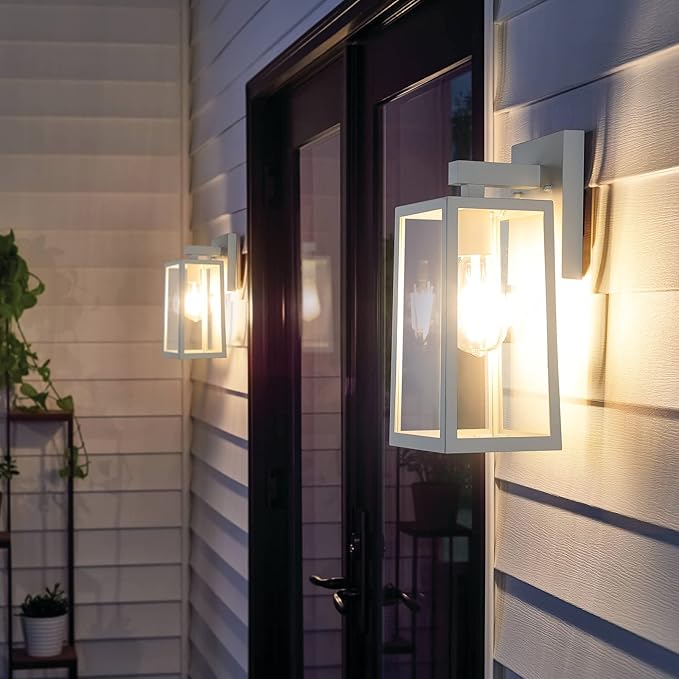 MAXvolador Outdoor Wall Sconce Large Exterior Waterproof Wall Lantern Light Fixture White Porch Lights Glass Anti-Rust E26 Patio Lighting 2 Pack