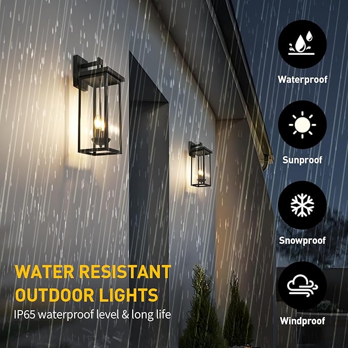 tewei 22 Inch Large Outdoor Wall Lights Dusk to Dawn Outdoor Lighting Fixtures Black Modern Porch Light Outdoor Wall Sconce Lantern Outside Lights for House Garage 1 Pack