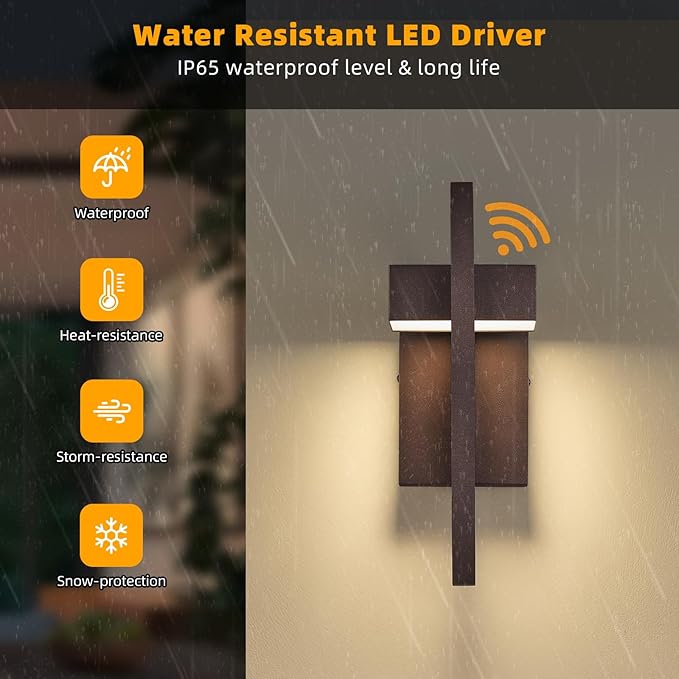 tewei LED Outdoor Wall Sconce Dusk to Dawn Outdoor Lighting Modern Exterior Lighting Fixtures Brown LED Front Porch Lights Outside Wall Mount Lights for House Hallway Warm White 3000K 1 Pack