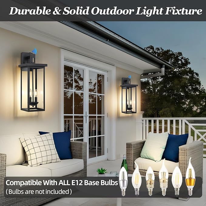 Large Exterior Lighting Fixtures Modern Wall LanternOutdoor Wall Lights with Clear Glass ShadeOutdoor Lamps for Patio PorchWaterproof Outside Exterior LightsDusk to Dawn 22IN-2 Packs