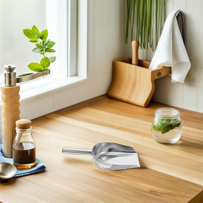 Stainless Steel Ice Cube Shovel 9.84In Flat Bottom Food Scoop for Kitchen Bar Beans Flour Candy Multipurpose Small Metal Shovel