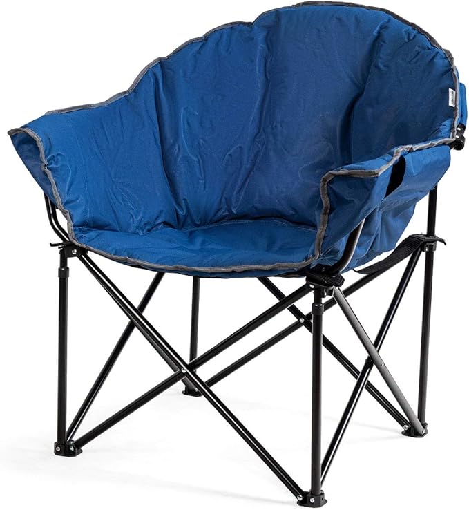 Giantex Portable Camping Chair Outdoor Folding Moon Saucer Chair for Lawn with Soft Padded Seat Cup Holder and Carry Bag