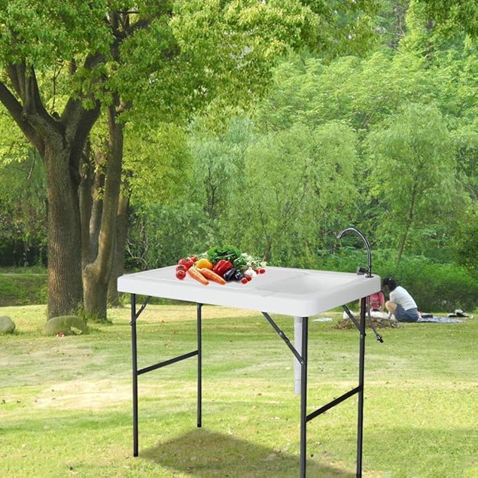 Fish Table Portable Cutting Cleaning Table for Fish Portable Sink Fish Fillet Hunting Table with Faucet and Drain Hose