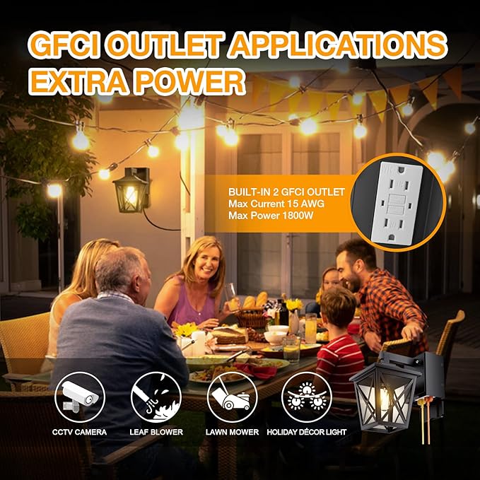 Ehaho Porch Lights with Outlet Dusk to Dawn Outdoor with Outlet Built-in Waterproof Anti-Rust Aluminum Outside Light with GFCI Outlet Wall Sconce Light with Plug for Front Door (Black 1PC)