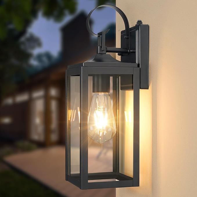 OKELI Dusk to Dawn Outdoor Lighting Fixture Wall SconceFront Porch LightOutdoor Wall Sconces Rust-Proof LightGarage Waterproof Wall Light(Black 16)