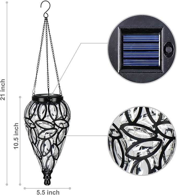 SUNNYPARK Outdoor Plastic Solar Hanging Lantern 15 Cool White LEDs Twinkle Effect Tear-Shaped Hanging Lantern Decor Garden Decorative Solar Lights for Backyard Patio and Lawn