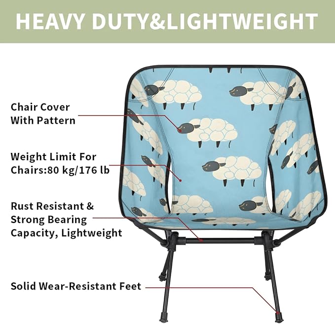 Honeybaby Folding Camping Chair Sheep Abstract Camping Chairs Lightweight Portable Chair Outdoor Foldable Chairs for Camping Travel Picnic Beach Hiking